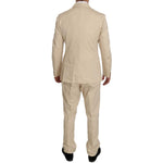 Romeo Gigli Two Piece 3 Button Beige Cotton Solid Suit KOS1441-46