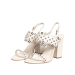 ASH White Block Heeled Studded Quarter Strap Sandals Shoes