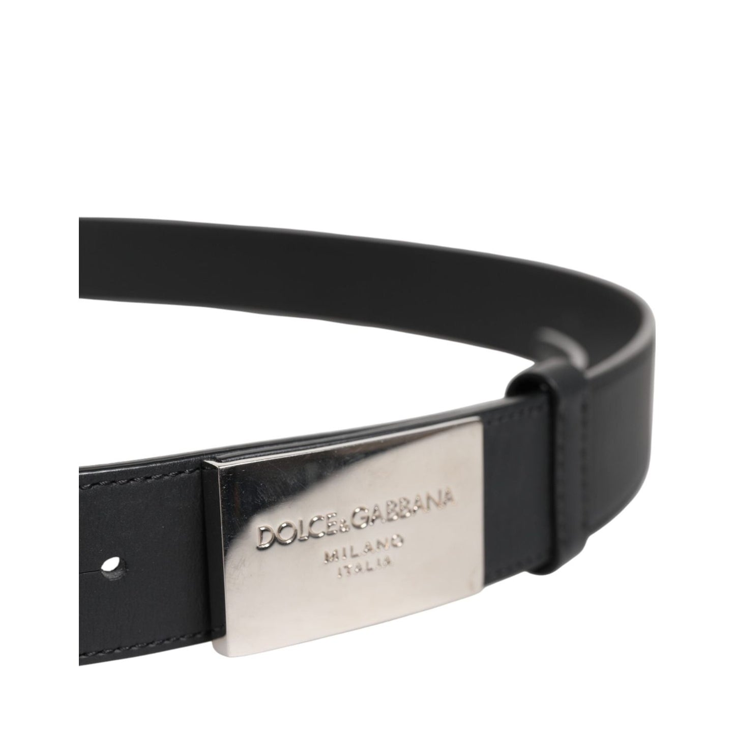 Dolce & Gabbana Black Leather Metal Logo Buckle Belt BEL9493-100