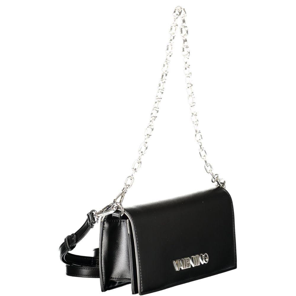 Mario Valentino Black Polyethylene Women Handbag with chain and adjustable strap, Italian chic design with elegant logo.