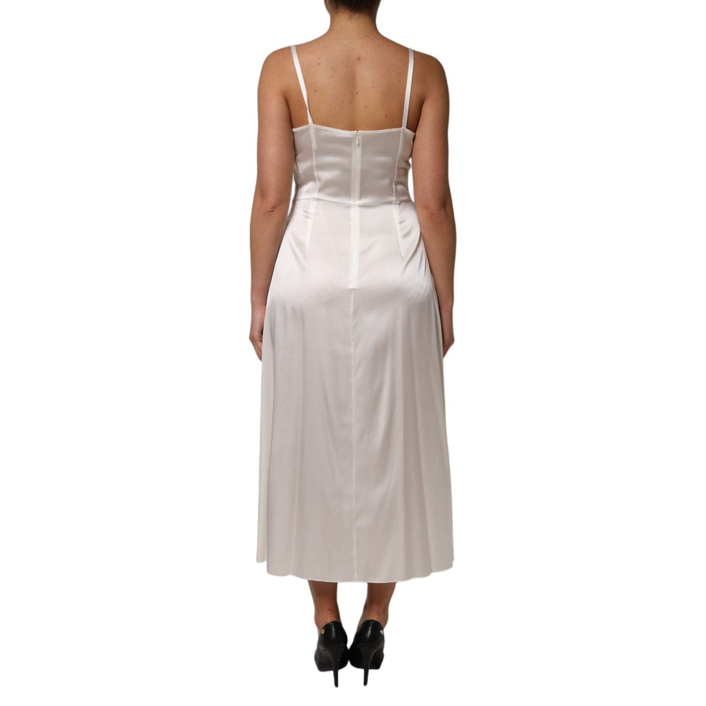 Dolce & Gabbana White DG Logo Full Slip Silk Dress Sleepwear