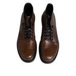 Dolce & Gabbana Brown Leather Lace Up Men Ankle Boots Shoes