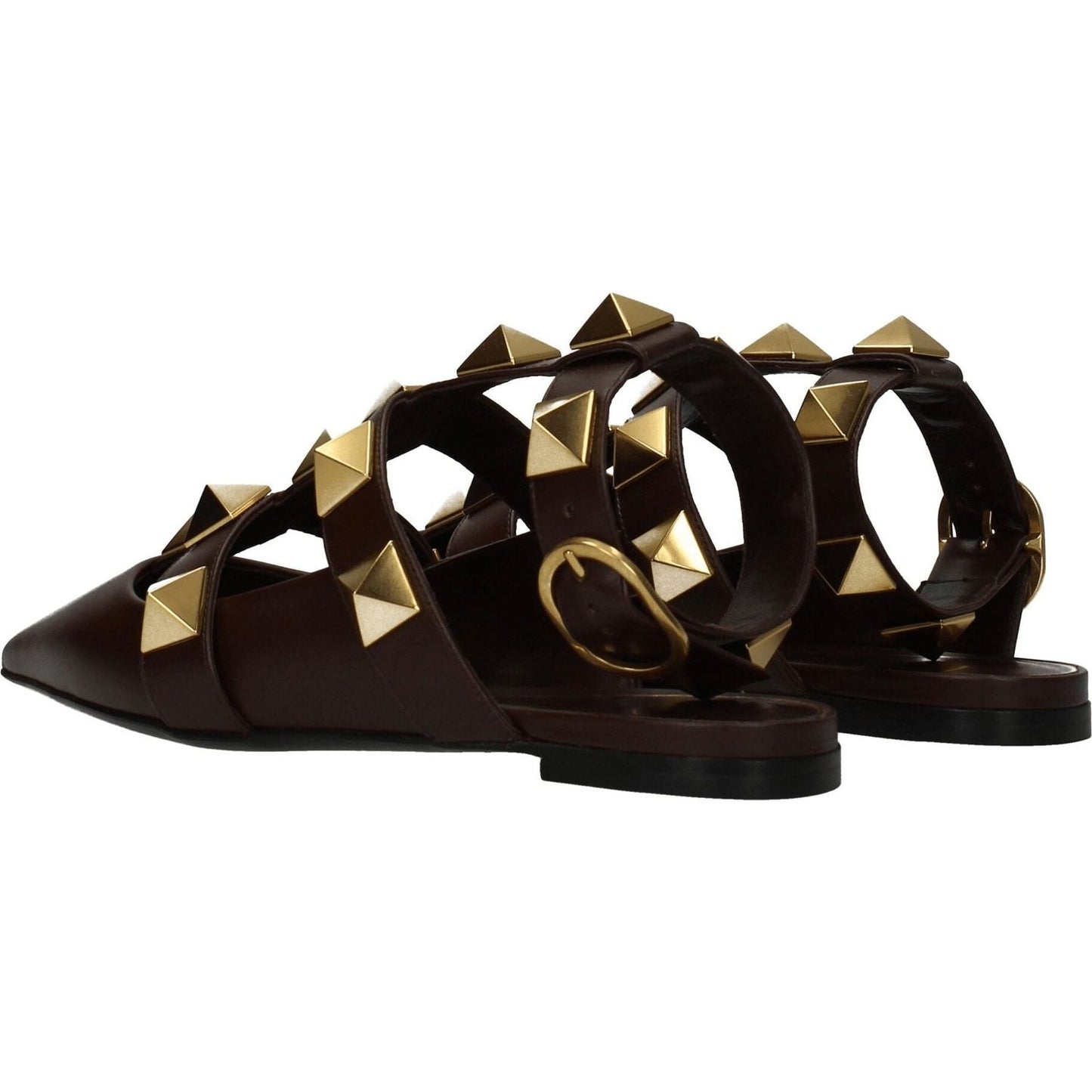 Valentino Garavani Brown Leather Flat Sandals