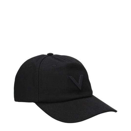 Valentino Garavani Black Cotton Cap (Baseball Hat) with logo and buckle closure, 98% cotton, adjustable strap for comfort