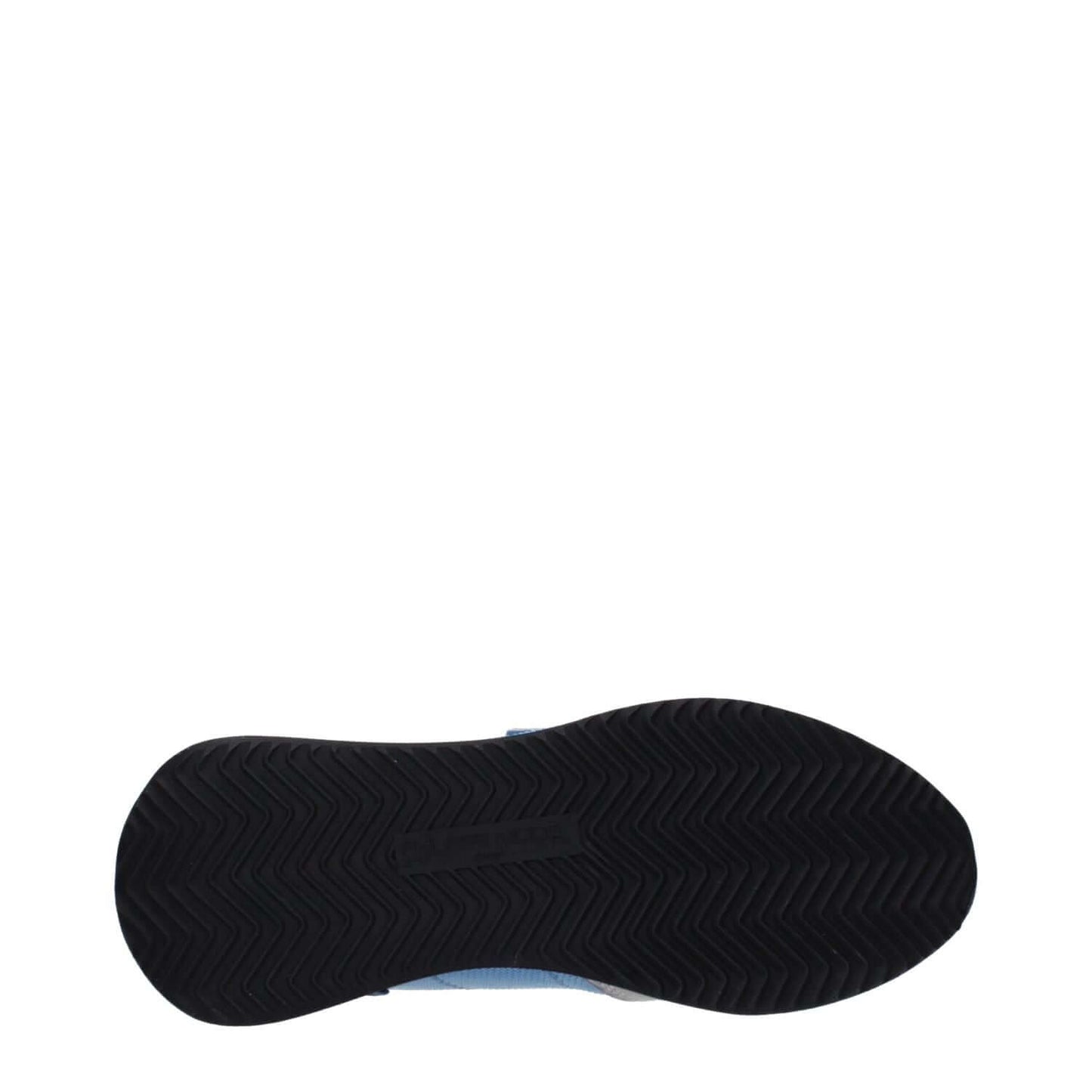 Sole view of Philippe Model Blue Fabric Low Top Sneakers, showcasing black tread pattern and blue side detail.
