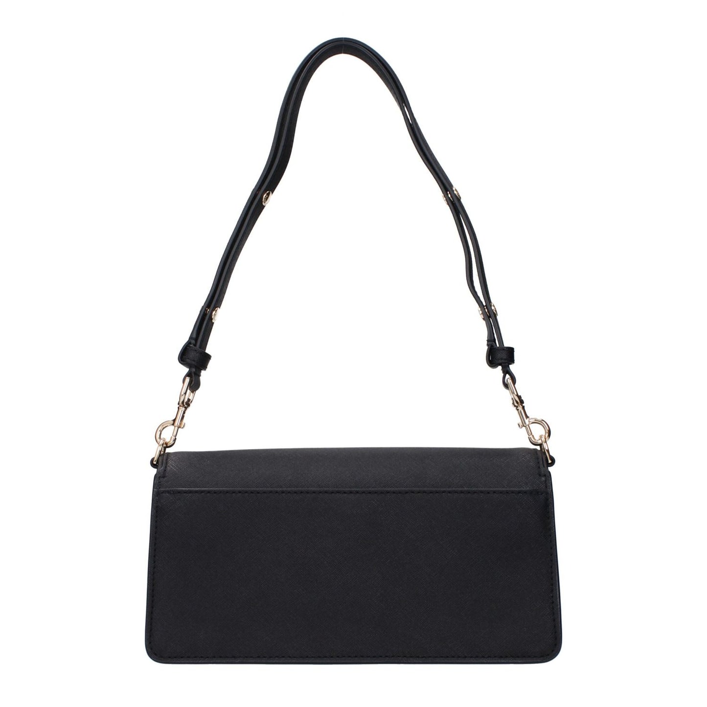 Tory Burch Black Leather Shoulder Bag with adjustable and removable handle, front logo, and divider inner pocket.