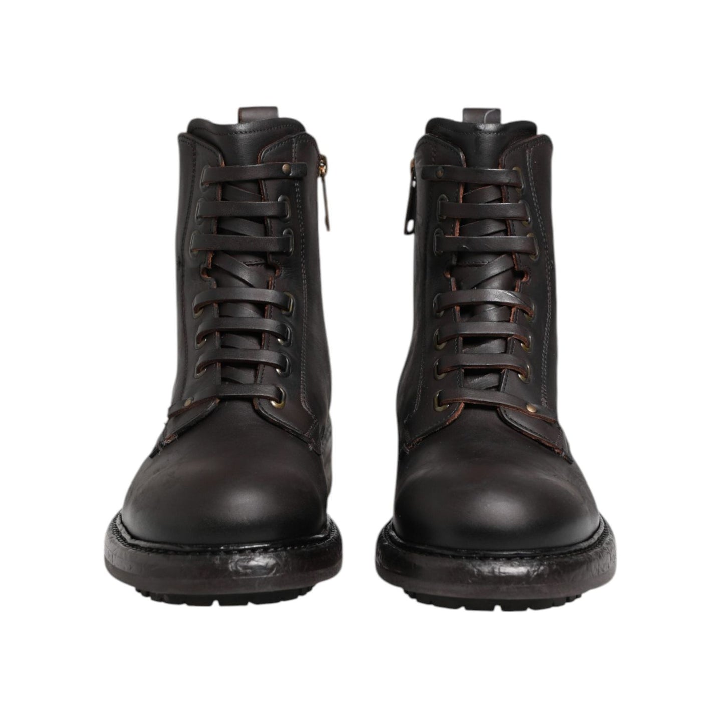 Dolce & Gabbana Dark Brown Leather Lace Up Mid Calf Boots Shoes MV7693-41