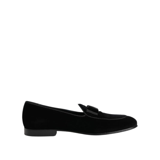 Dolce & Gabbana Black Velvet Loafers Formal Men Dress Shoes