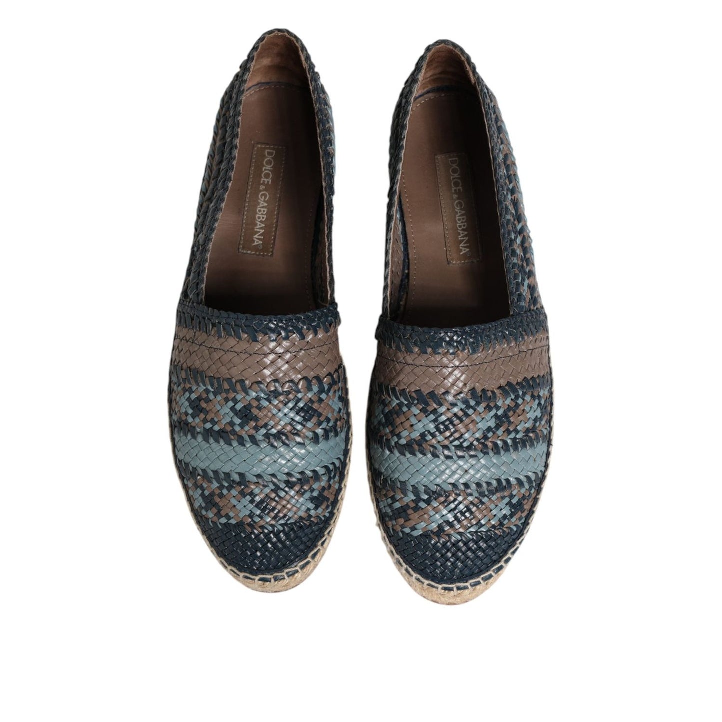 Dolce & Gabbana Blue Gray Woven Leather Buffalo Espadrille Shoes