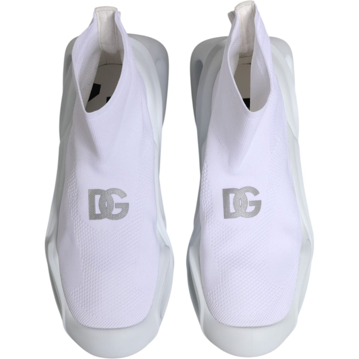 Dolce & Gabbana White Silver Slip On Wave Socks Sneakers Shoes