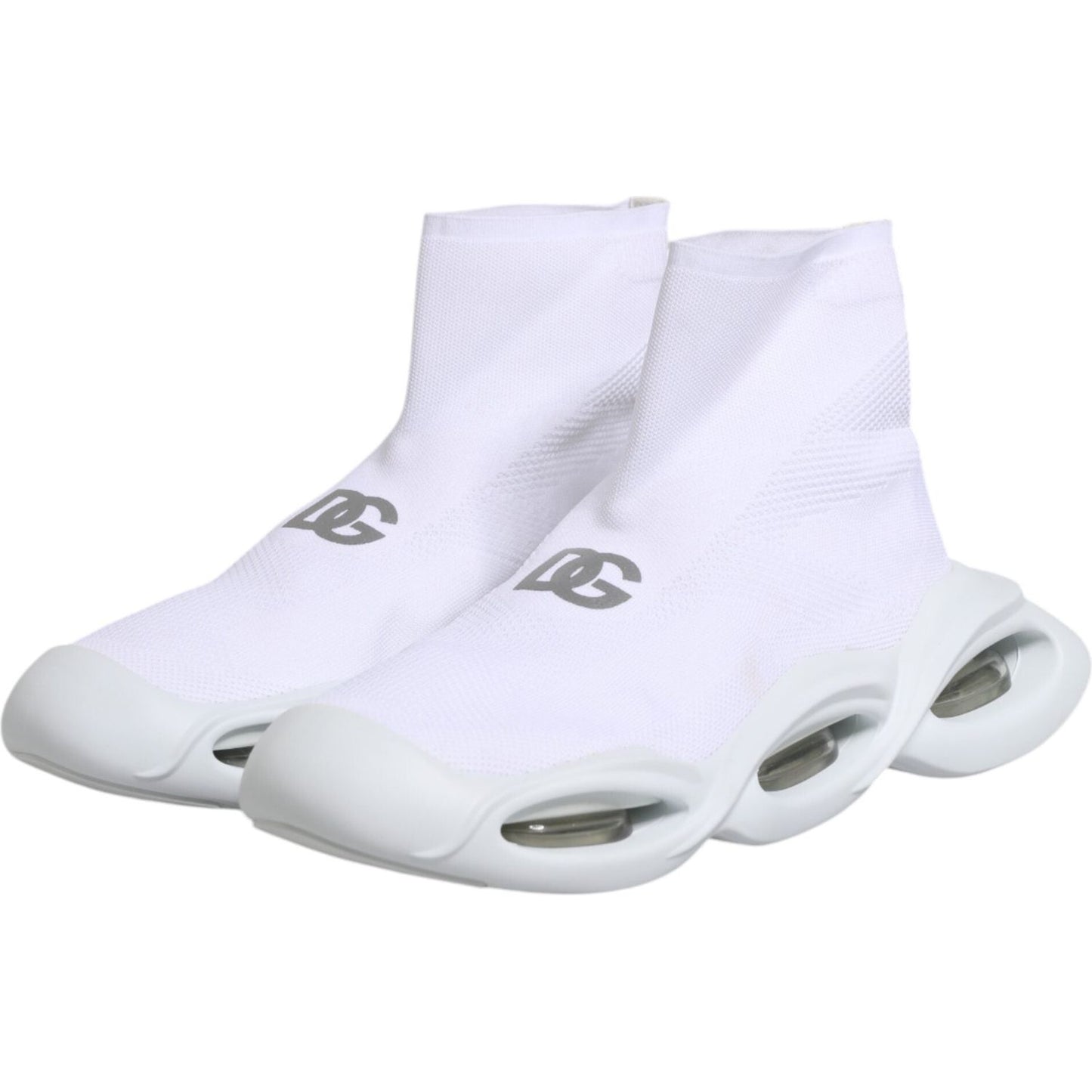 Dolce & Gabbana White Silver Slip On Wave Socks Sneakers Shoes