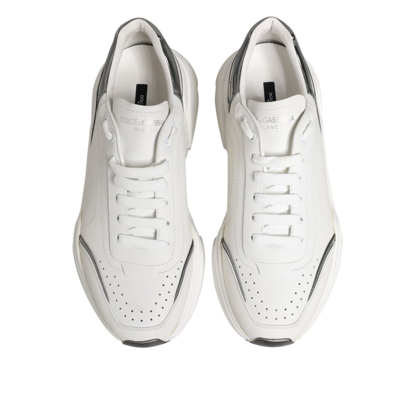 Dolce & Gabbana White Silver DAYMASTER Leather Sneakers Shoes