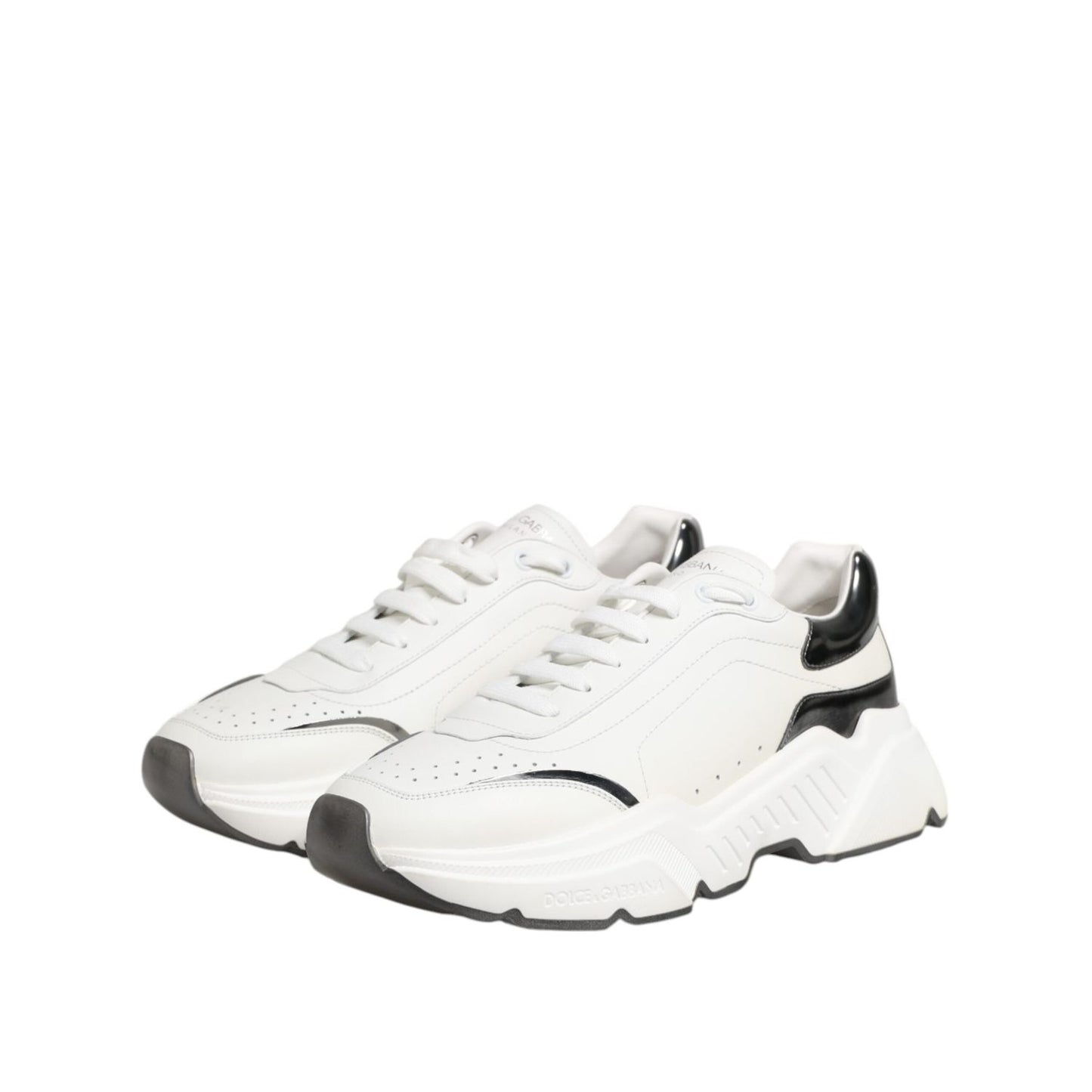Dolce & Gabbana White Silver DAYMASTER Leather Sneakers Shoes