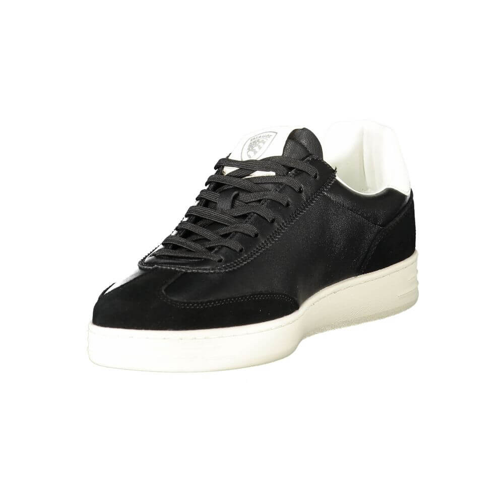 Blauer Black Leather Men Sneaker with white accents, showcasing luxury urban style and removable insole for comfort.