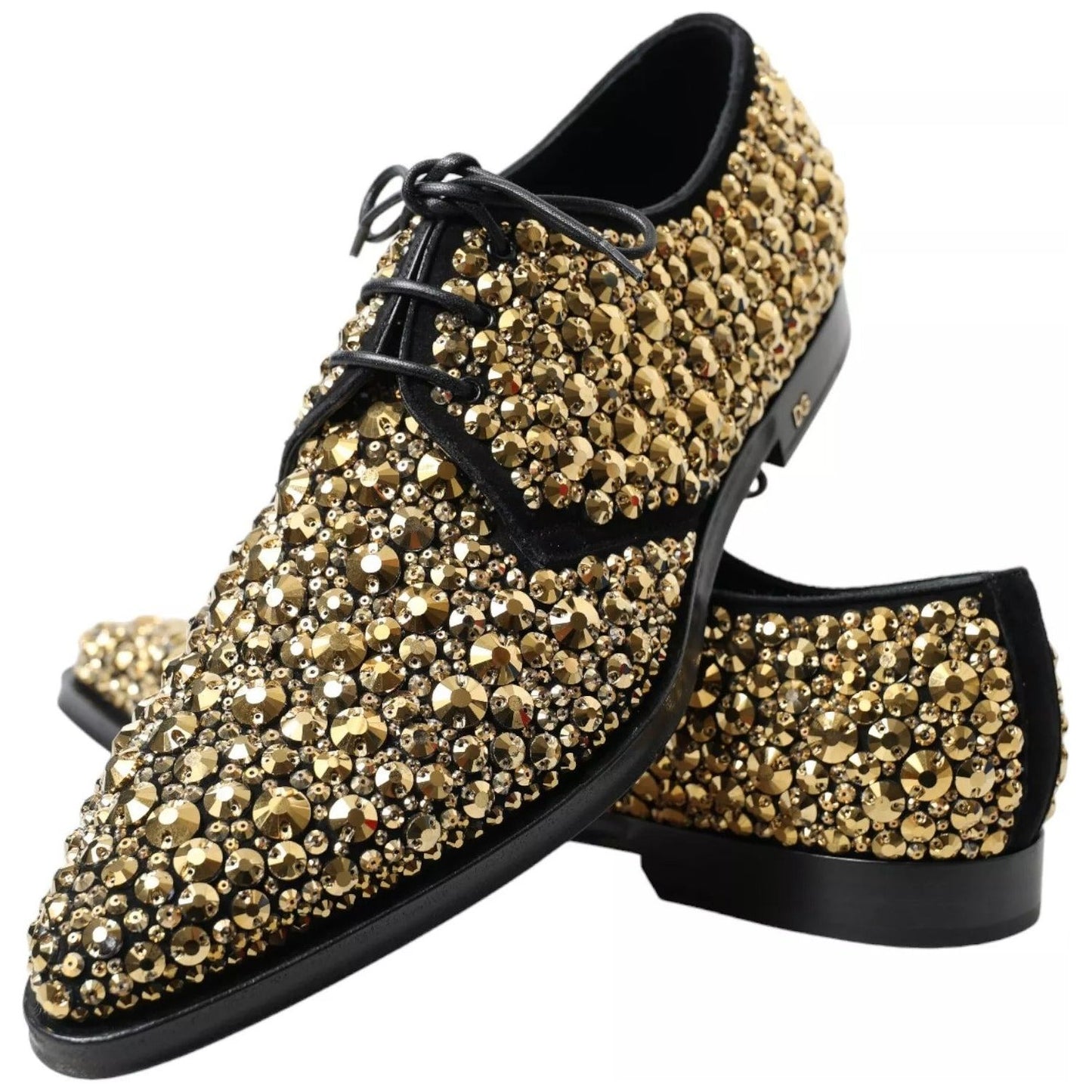 Dolce & Gabbana Black Gold Embellished Derby Shoes