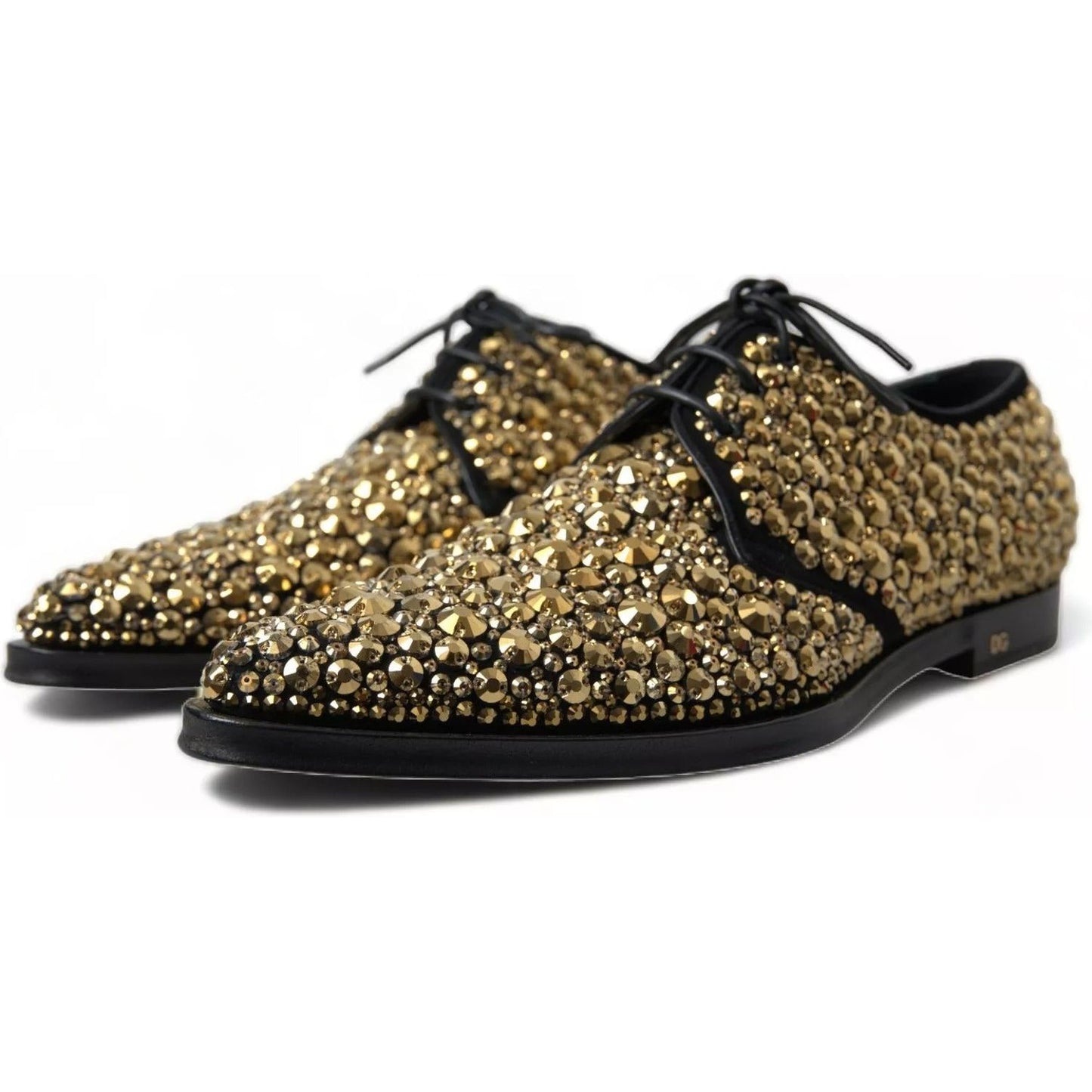 Dolce & Gabbana Black Gold Embellished Derby Shoes