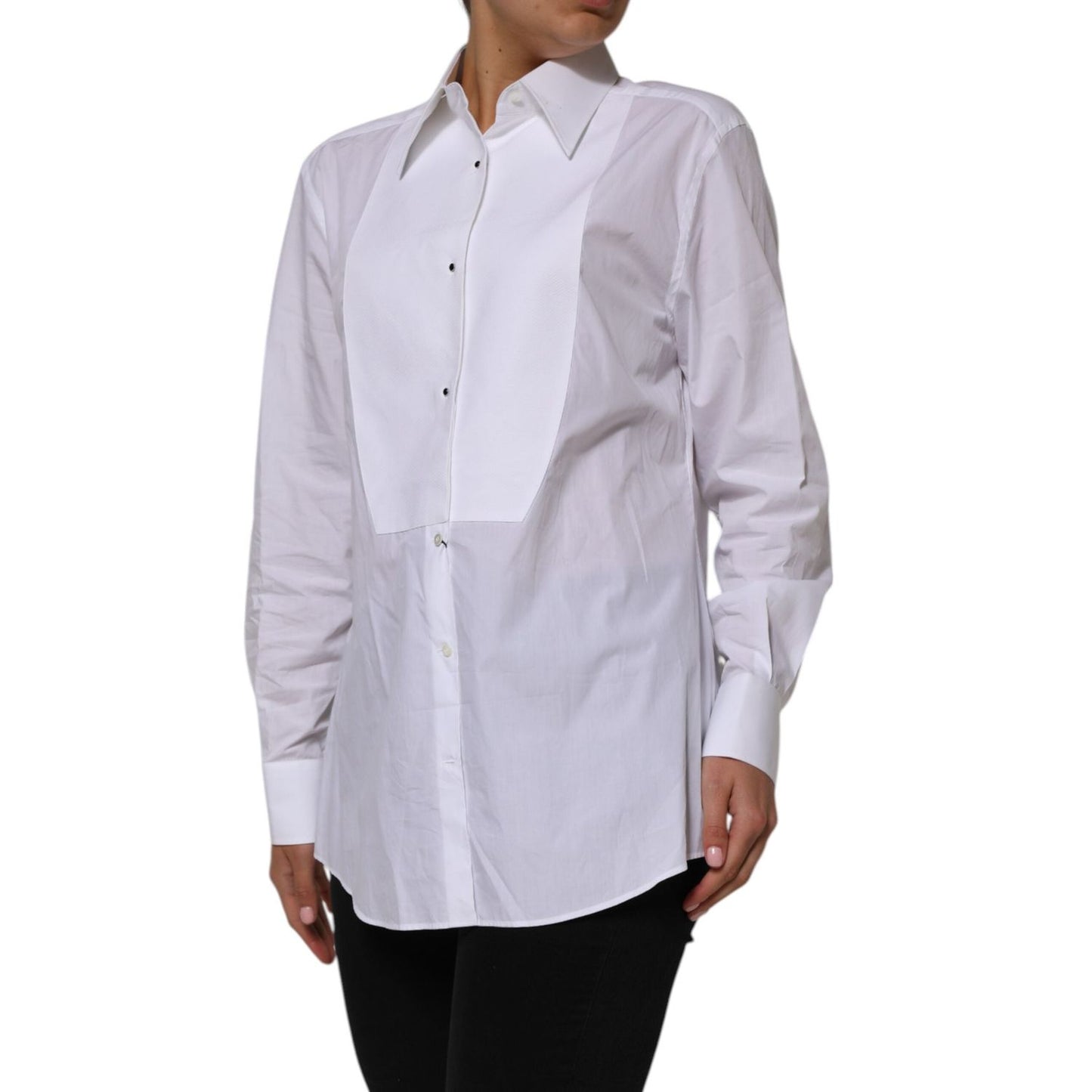 Dolce & Gabbana White Cotton Collared Long Sleeves Shirt Top TSH90570-46