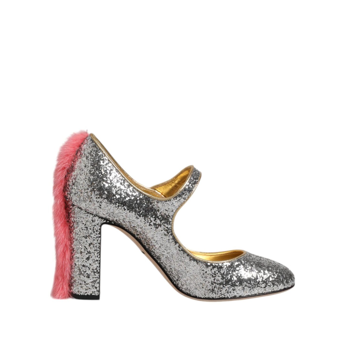 Dolce & Gabbana Silver Glitter Mink Fur VALLY Pumps Shoes LA12759-37