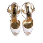 Dolce & Gabbana White Satin Platform Heels Sandals Shoes LA12886-39