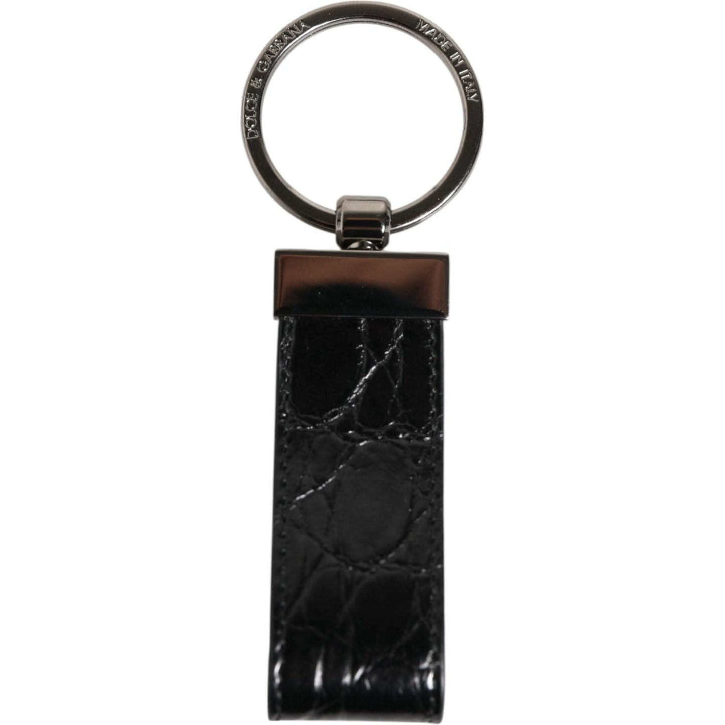 Dolce & Gabbana Black Leather Logo Metal Ring Keychain Holder Men Keyring