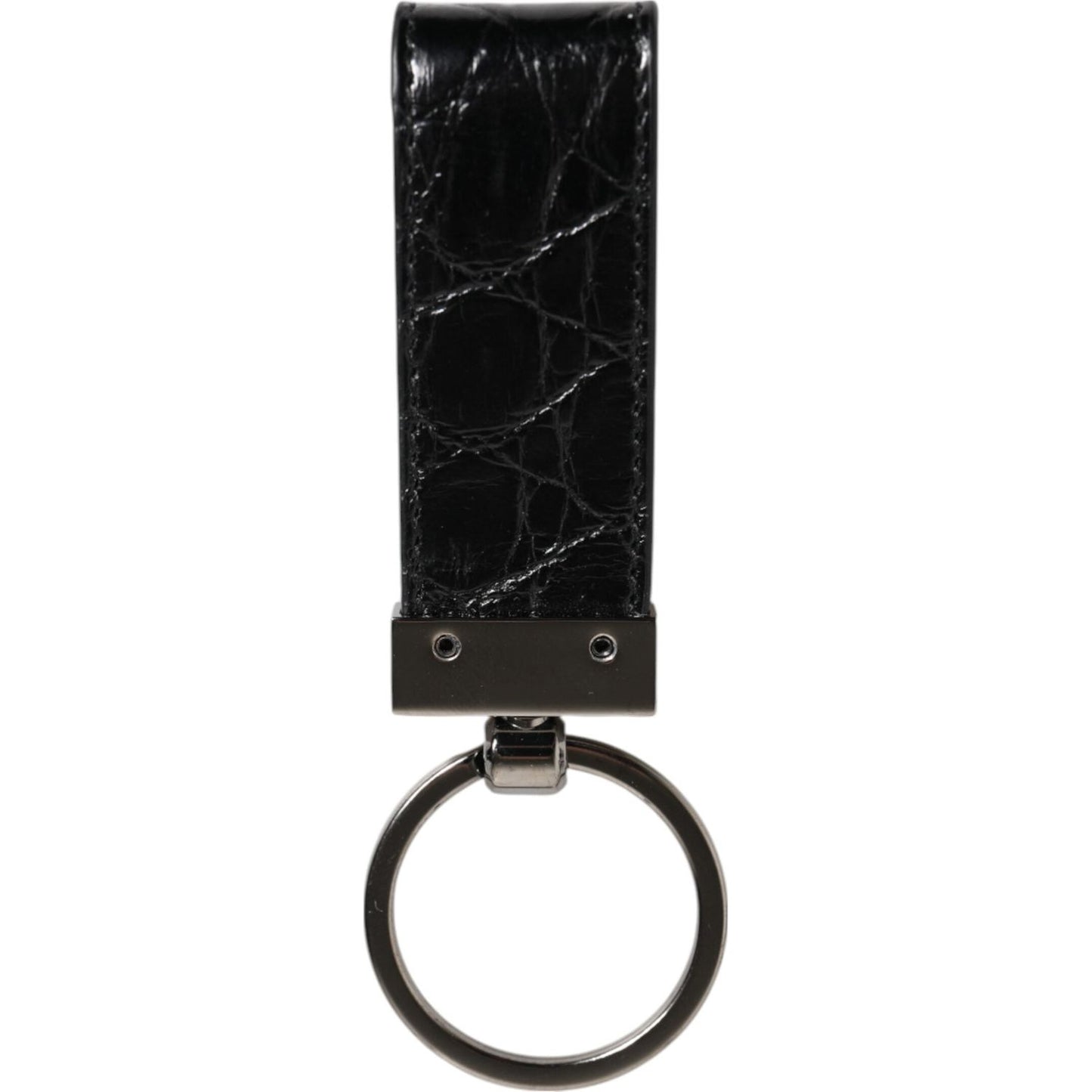 Dolce & Gabbana Black Leather Logo Metal Ring Keychain Holder Men Keyring