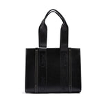 Chloé Black Woody Embroidered Logo Leather Medium Tote Bag