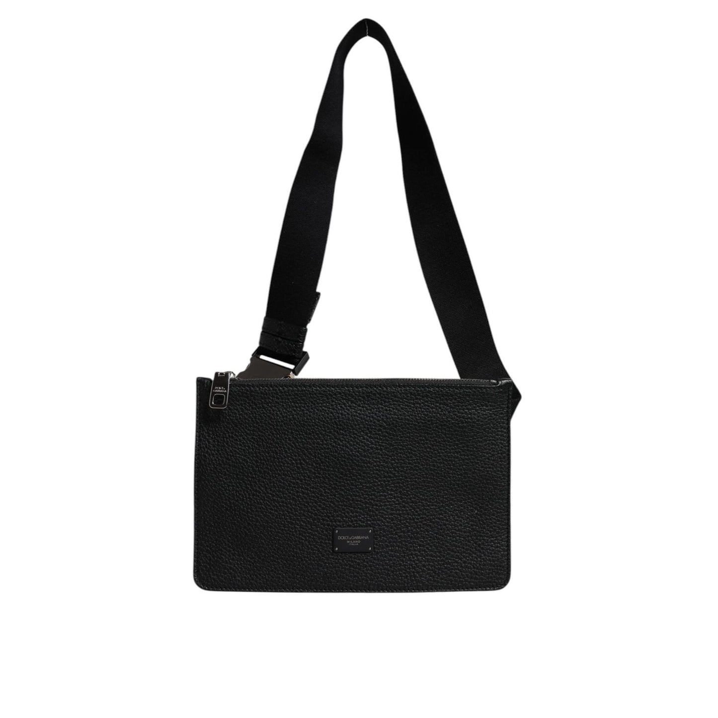 Dolce & Gabbana Black Leather Logo Embossed Waist Fanny Pack Borse Bag