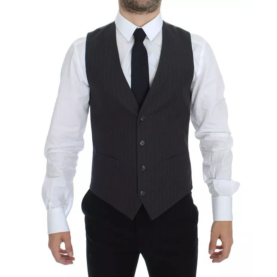 Dolce & Gabbana Gray Striped Formal Dress Gilet Vest VES10003-46