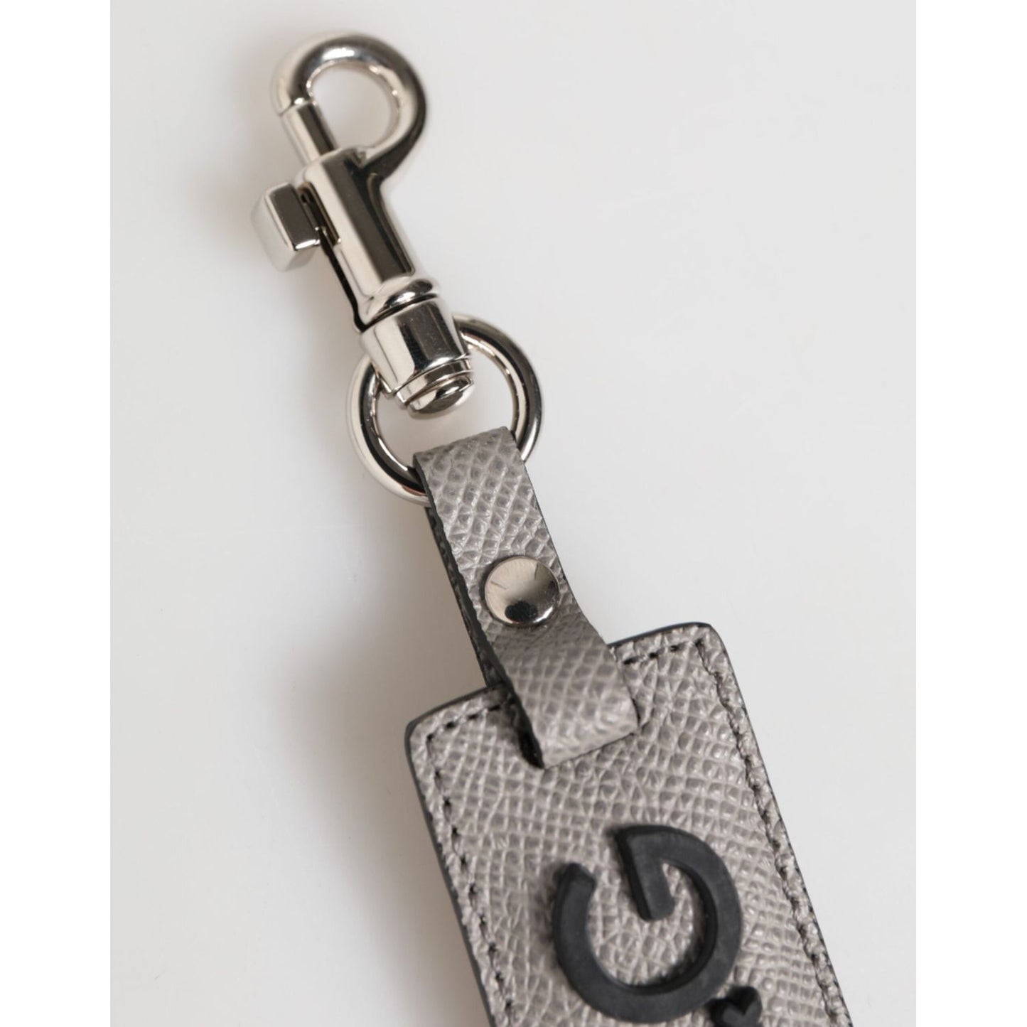 Dolce & Gabbana Gray Leather Logo Metal Ring Keychain Holder Men Keyring SMY11326