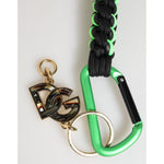 Dolce & Gabbana Multicolor Polyester Tape String DG Logo Keychain Keyring with green carabiner and logo charm.