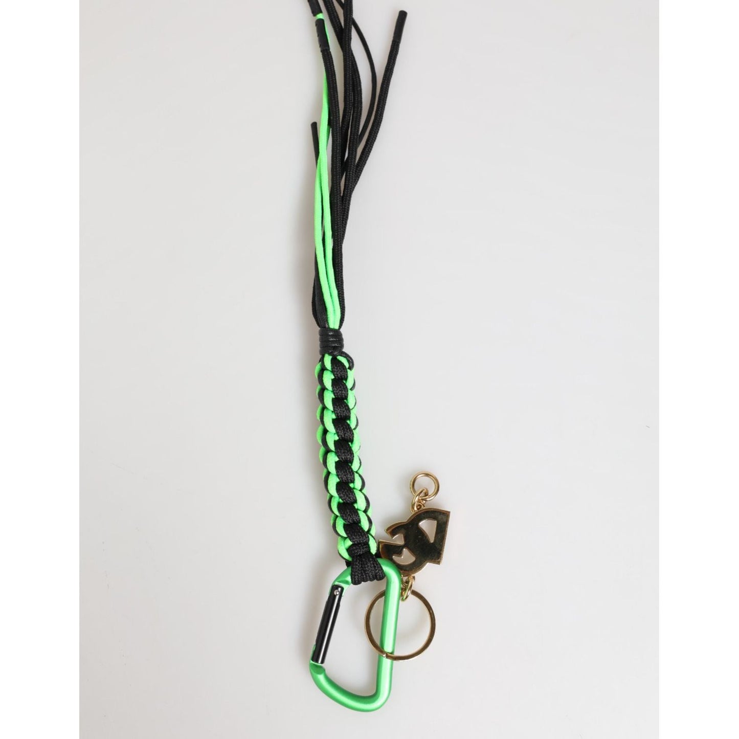 Dolce & Gabbana Multicolor Polyester Tape String DG Logo Keychain Keyring with green and black braided design, logo hardware.
