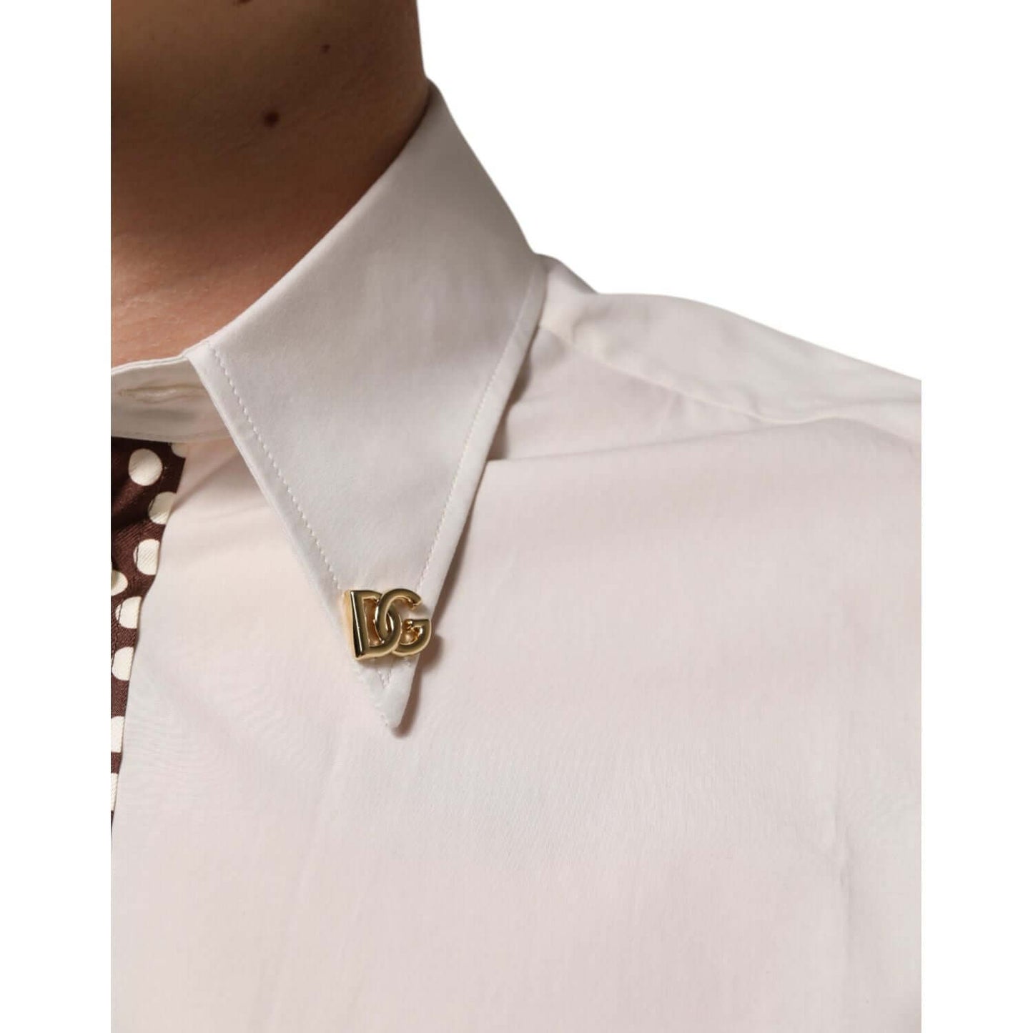 Dolce & Gabbana Cream White Cotton Polka Dot Slim Fit Shirt