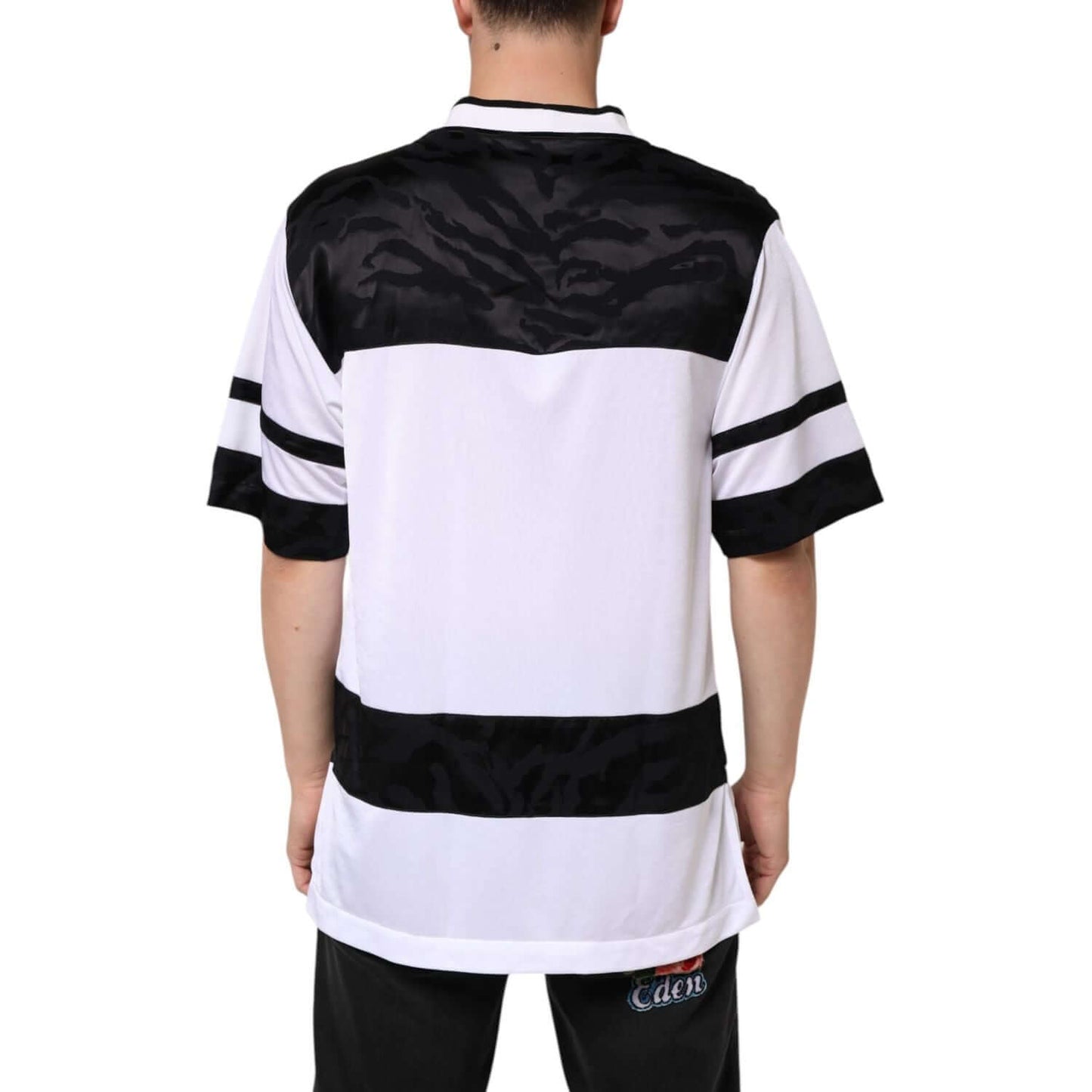 Dolce & Gabbana White Black Polyester DG Logo Mesh Jersey T-shirt