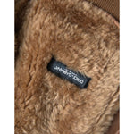 Dolce & Gabbana Brown Leather Fur Button Biker Coat Jacket