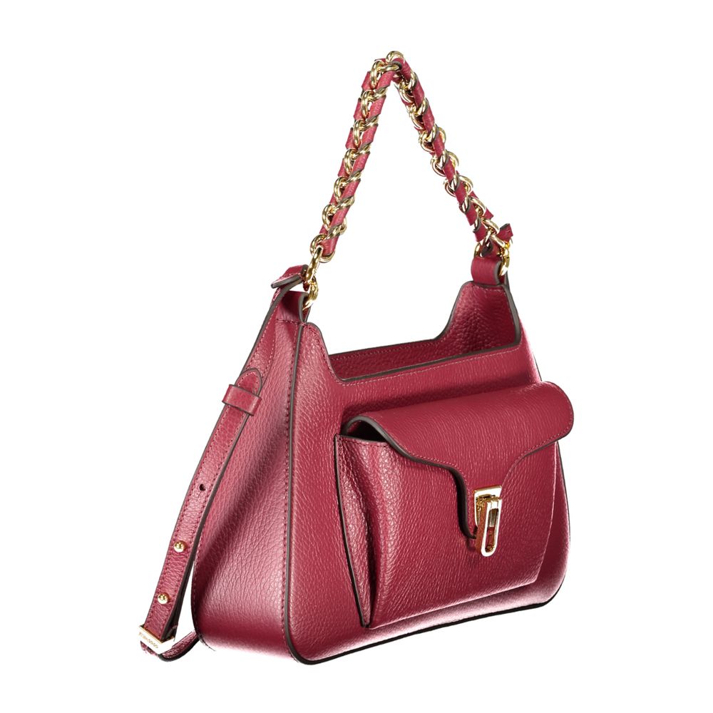Coccinelle Purple Leather Women Handbag with removable chain shoulder handle and twist closure