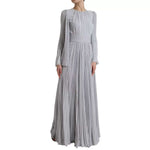 Dolce & Gabbana Light Grey Polyester Pleated Long Maxi Dress