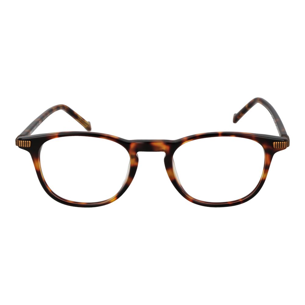 Hackett Brown Men Glasses Frame in acetate, full-rim rectangle style with demo lenses, size 48-20-145, brown color.