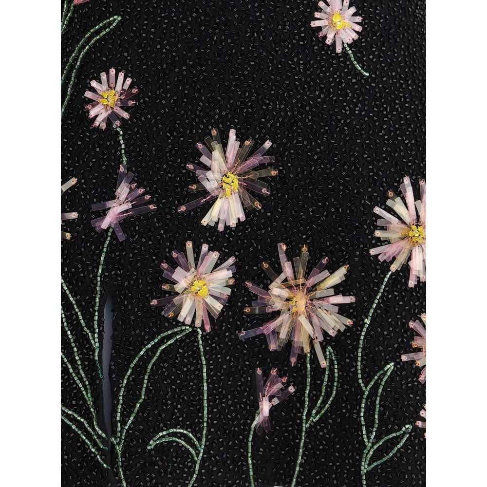 Floral beading detail on Staud Black Nylon Cocktail Dress with sequins, perfect for evening wear.