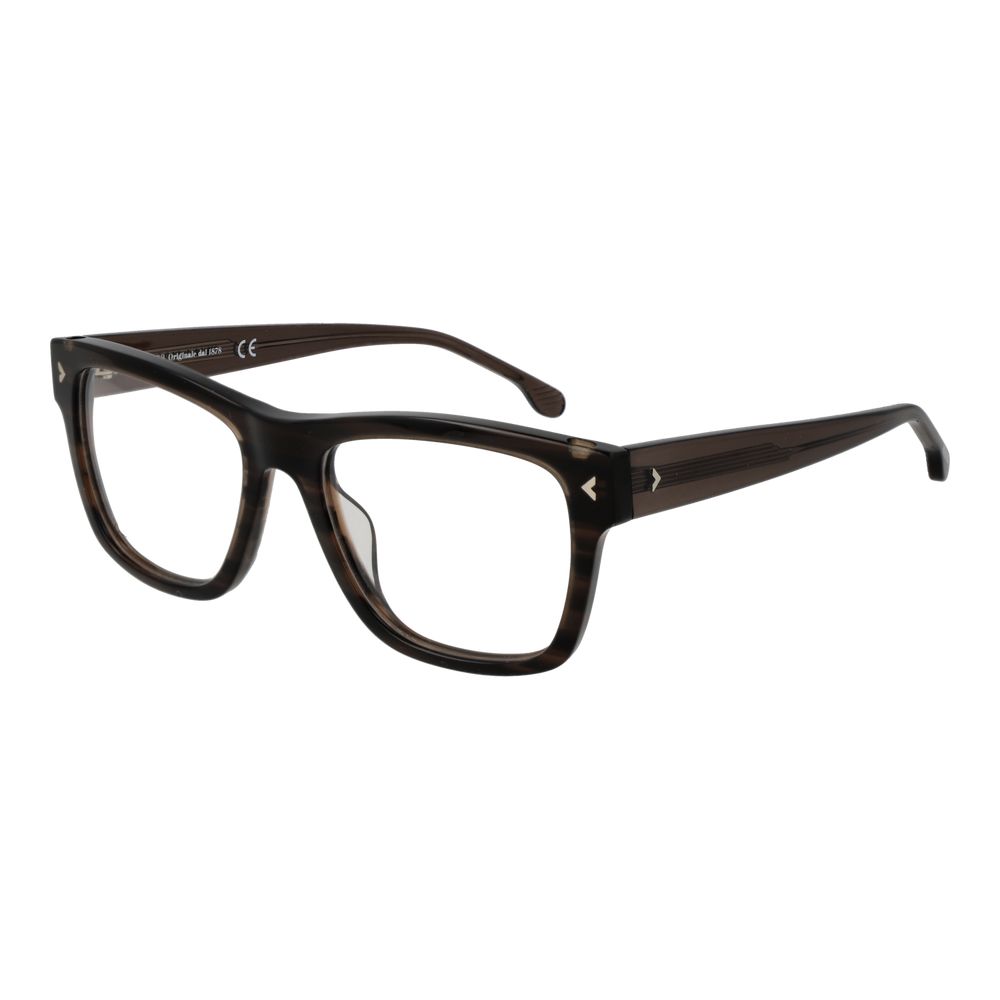 Lozza Brown Men Glasses Frame in cellulose acetate with full-rim style, brown color, and rectangle shape, size 53-18-145.