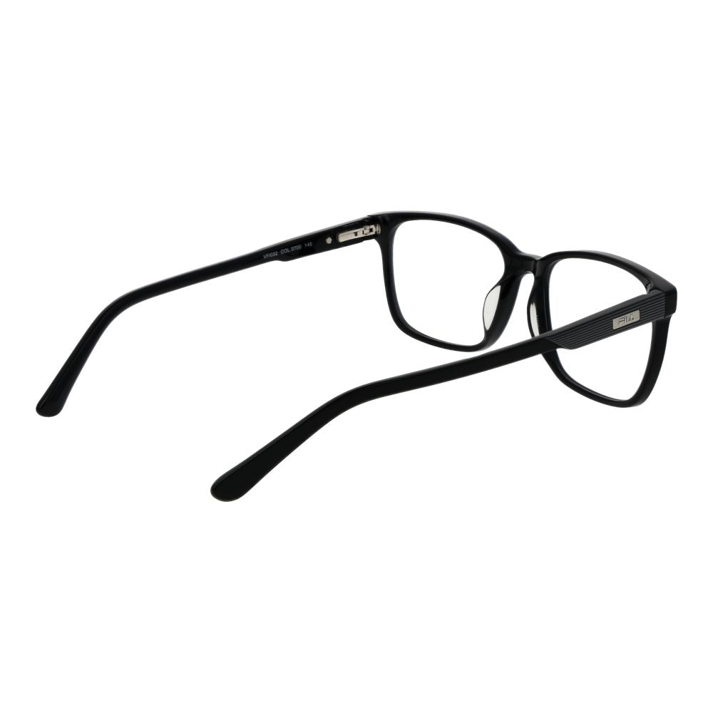 Fila Black Cellulose Acetate Glasses (Frames), full-rim, for men, with demo plastic lenses and spring hinge, rectangle style, black color.