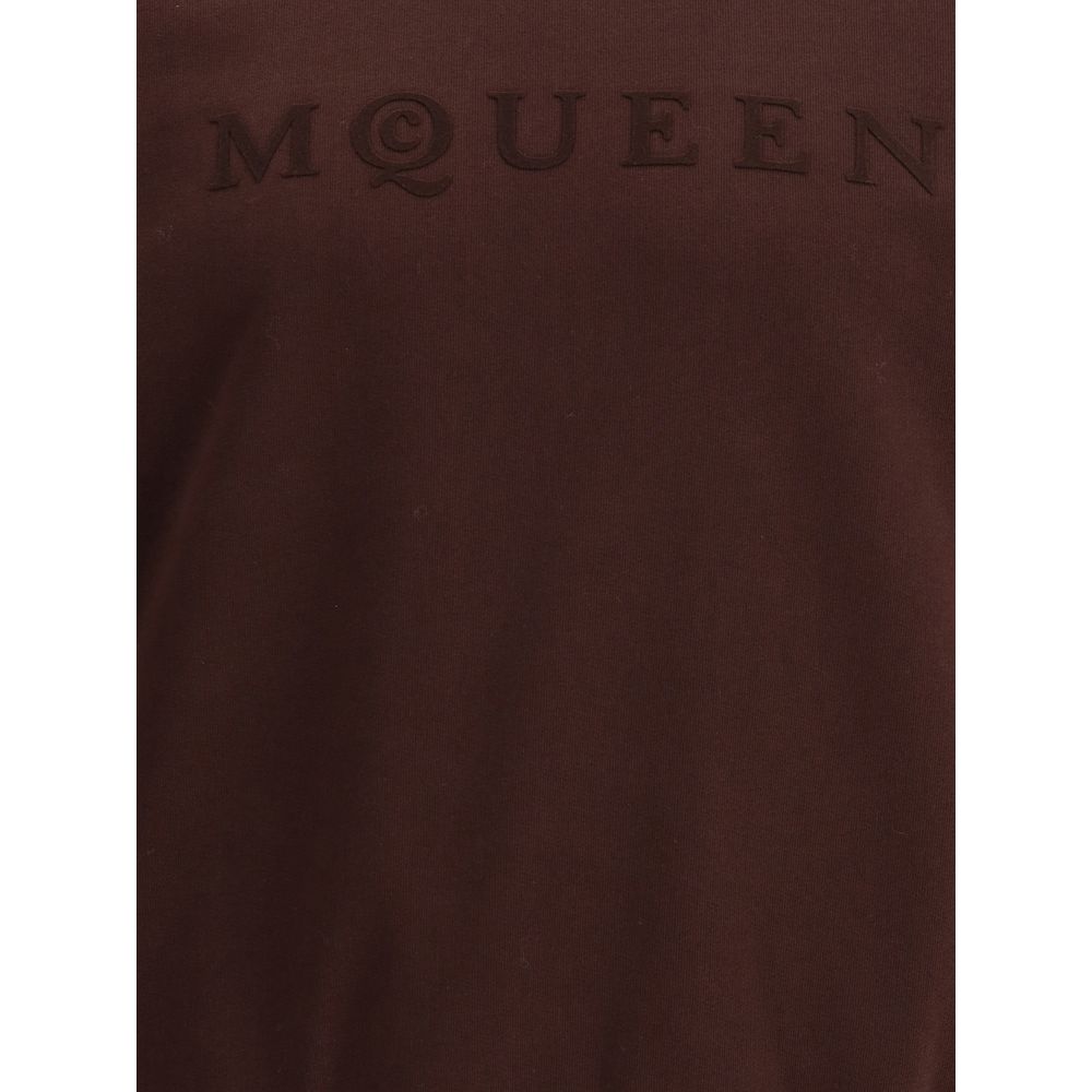 Close-up of Alexander McQueen Brown Cotton Sweatshirt with tonal flocked logo on chest, ideal for a casual yet polished look.