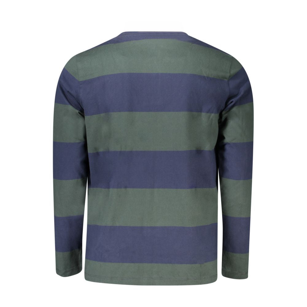Back view of Timberland Green Cotton Men Polo Shirt with long sleeves and navy stripes