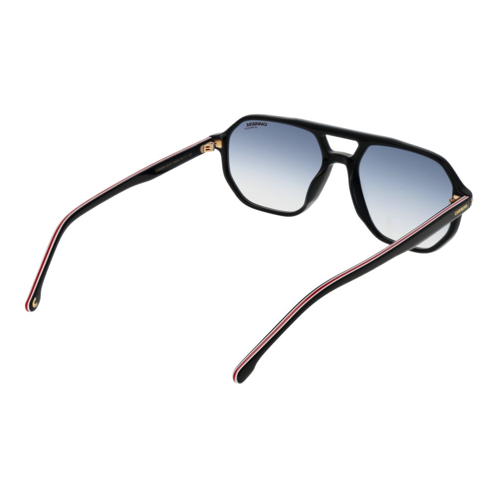 Carrera Black Acetate Sunglasses with blue gradient lenses, full-rim aviator style for men. UV protection, 54-17-145 size.