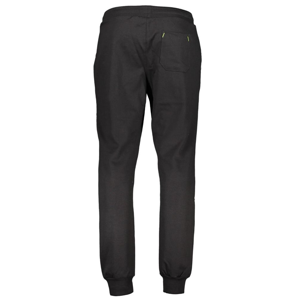 Back view of Gianmarco Venturi Black Cotton Pant with elastic waist, ankle cuffs, and contrasting details.