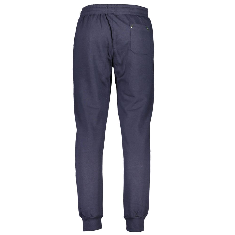 Gianmarco Venturi Blue Cotton Pant with elastic waist, ankle cuffs, contrasting details, embroidery, logo, and three pockets.