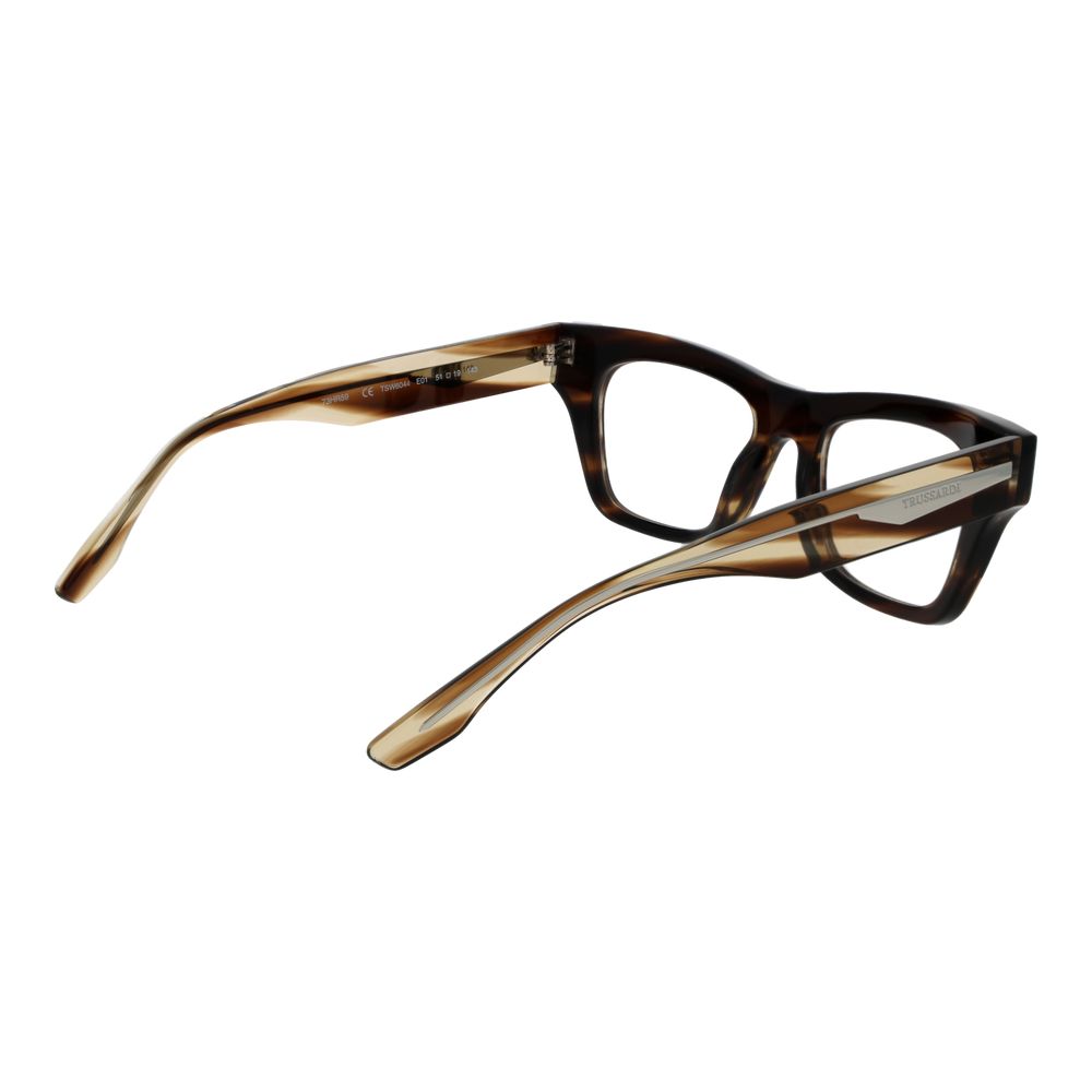 Trussardi Brown Acetate Glasses (Frames) in full-rim style for women, featuring brown acetate and demo lenses, side view.