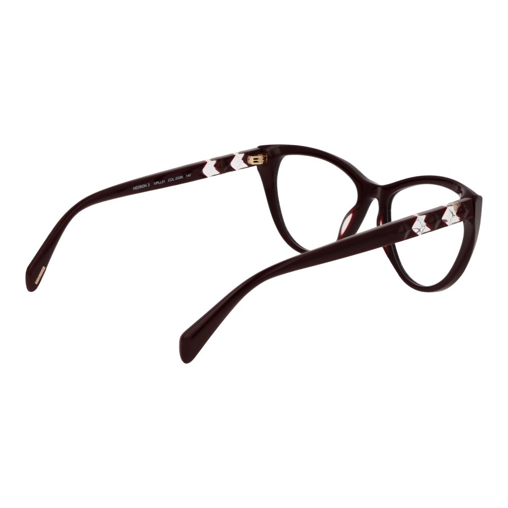 Police Burgundy Plastic Glasses (Frames) for Women - Full-rim cat eye style with branded case.