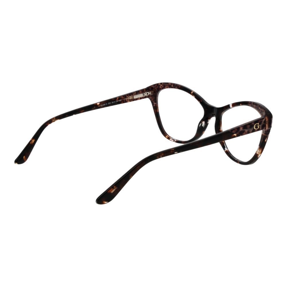 Guess Brown Acetate Glasses (Frames) for women, full-rim cat eye style with brown acetate frame and demo lenses, includes branded case, spring hinge.