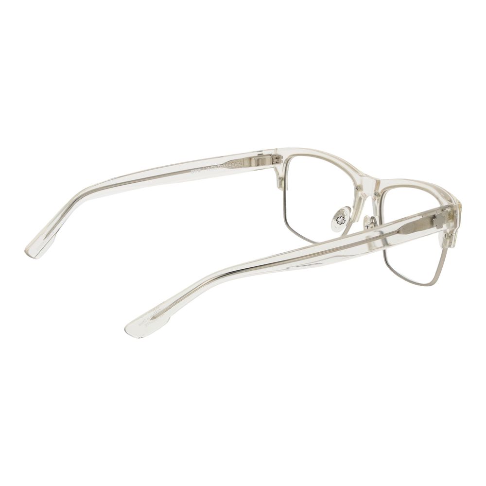 Spy Transparent Plastic Glasses (Frames) unisex full-rim in clear plastic with rectangle style, size 55-17-145, includes a branded pouch.