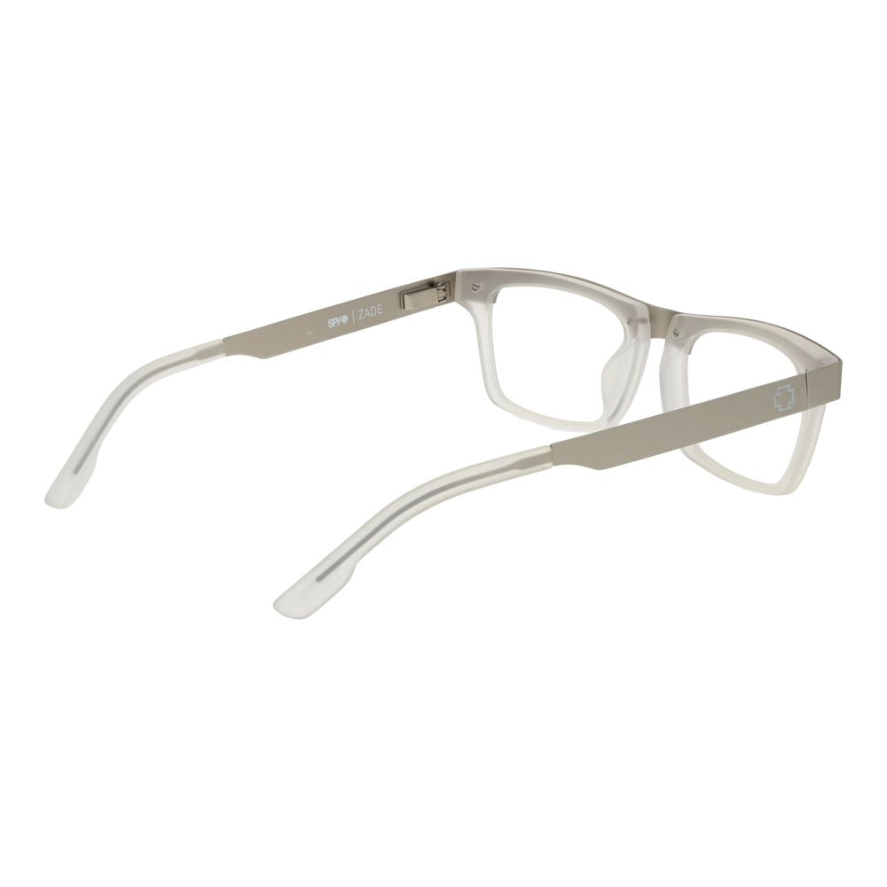 Spy Silver Plastic Glasses (Frames) in a full-rim rectangle style with silver plastic frame and demo lenses, featuring spring hinges.